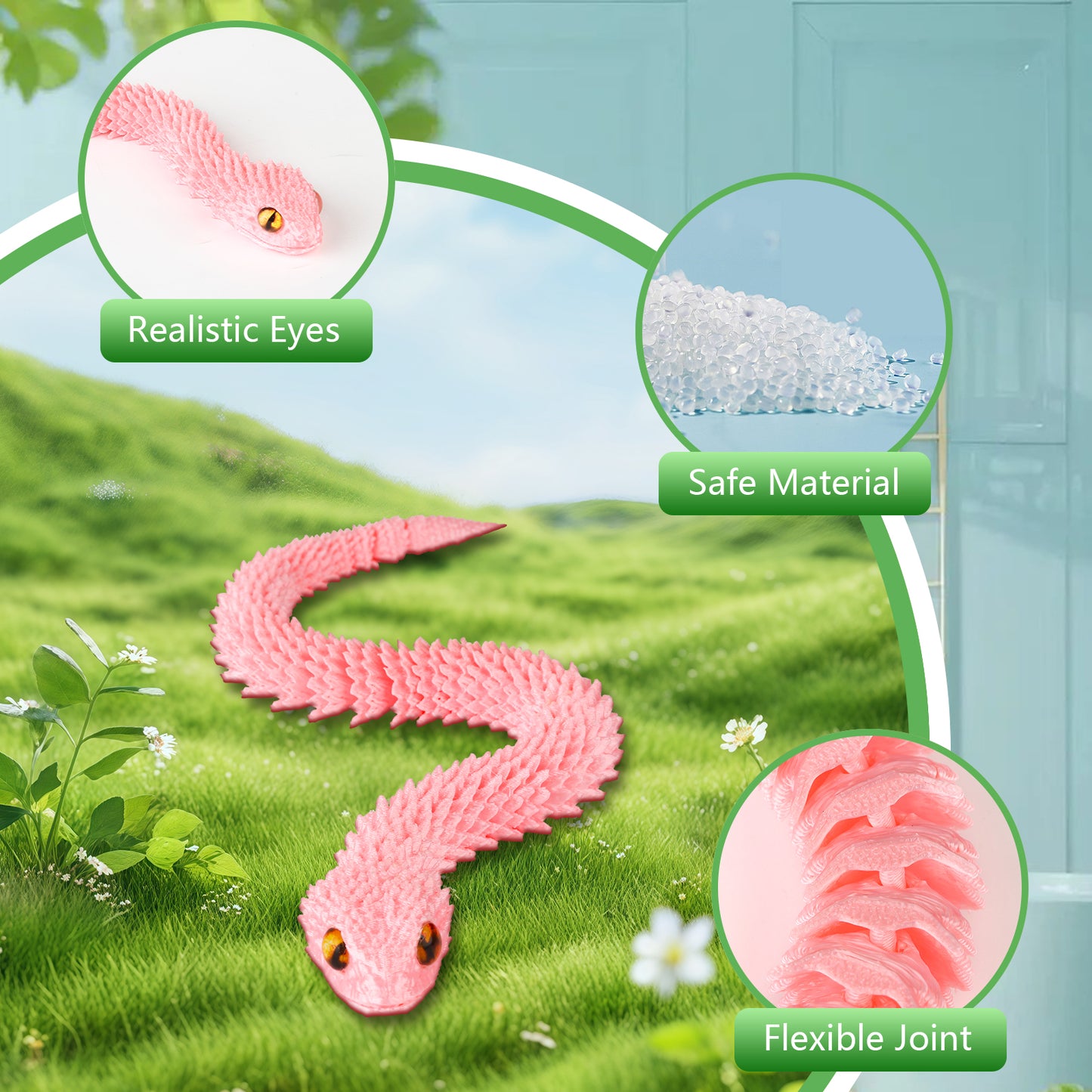 3Pcs 3D Printed Snake Animal Toys,11.8" Realistic Snakes Articulated Flexible Fidget Toys,3D Printed Scary Snake Animal Figure Toy for Home,Officec,Desk Decor