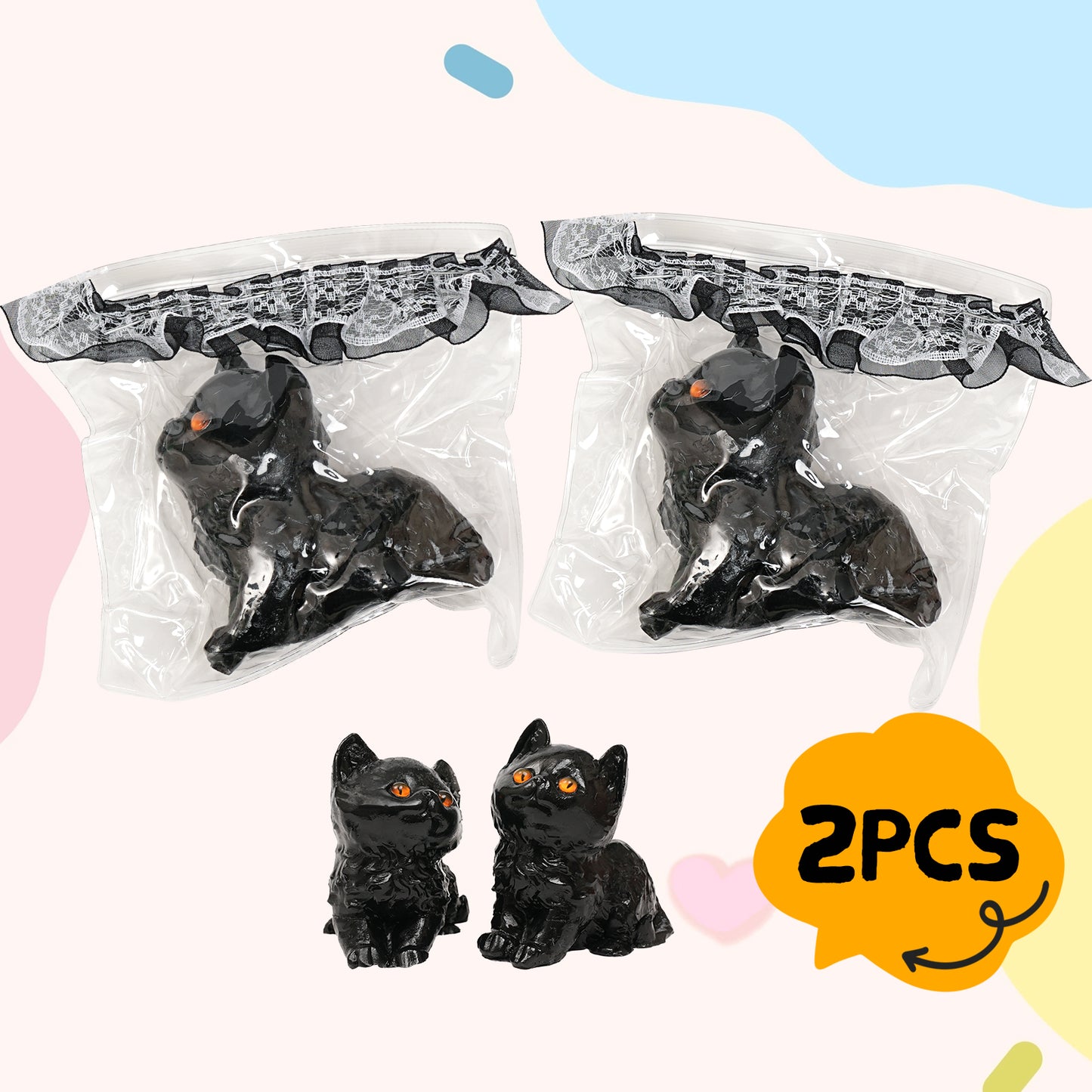 Cat Squishies Toy,2pcs Black Cat Squeeze Animal Toys,Simulation Cat Stress Relief Toy Furry Squish Novelty Toy with PVC Packaging Gift for Kids Adults