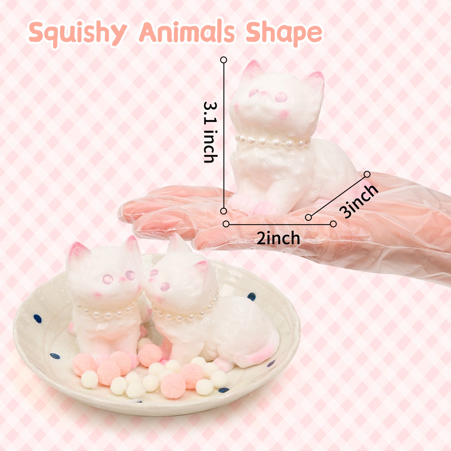 Cat Squishies Toy,2pcs White Cat Squeeze Animal Toys,Simulation Dog Stress Relief Toy Furry Squish Novelty Toy with PVC Packaging Gift for Kids Adults
