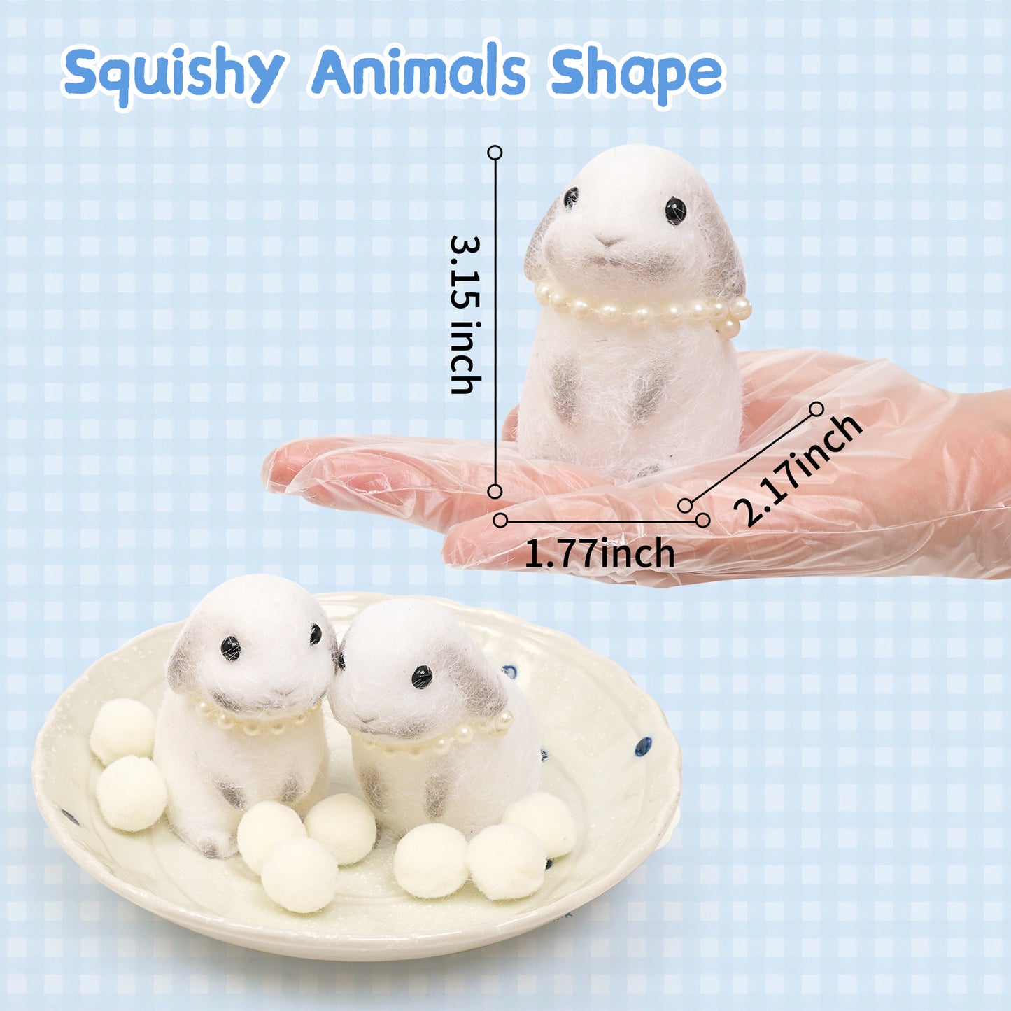 Easter Squishies Rabbit Toys,2pcs White Bunny Squeeze Animal Toys,Simulation Bunny Stress Relief Toy Furry Squish Novelty Toy with PVC Packaging Easter Basket Gift for Kids Adults
