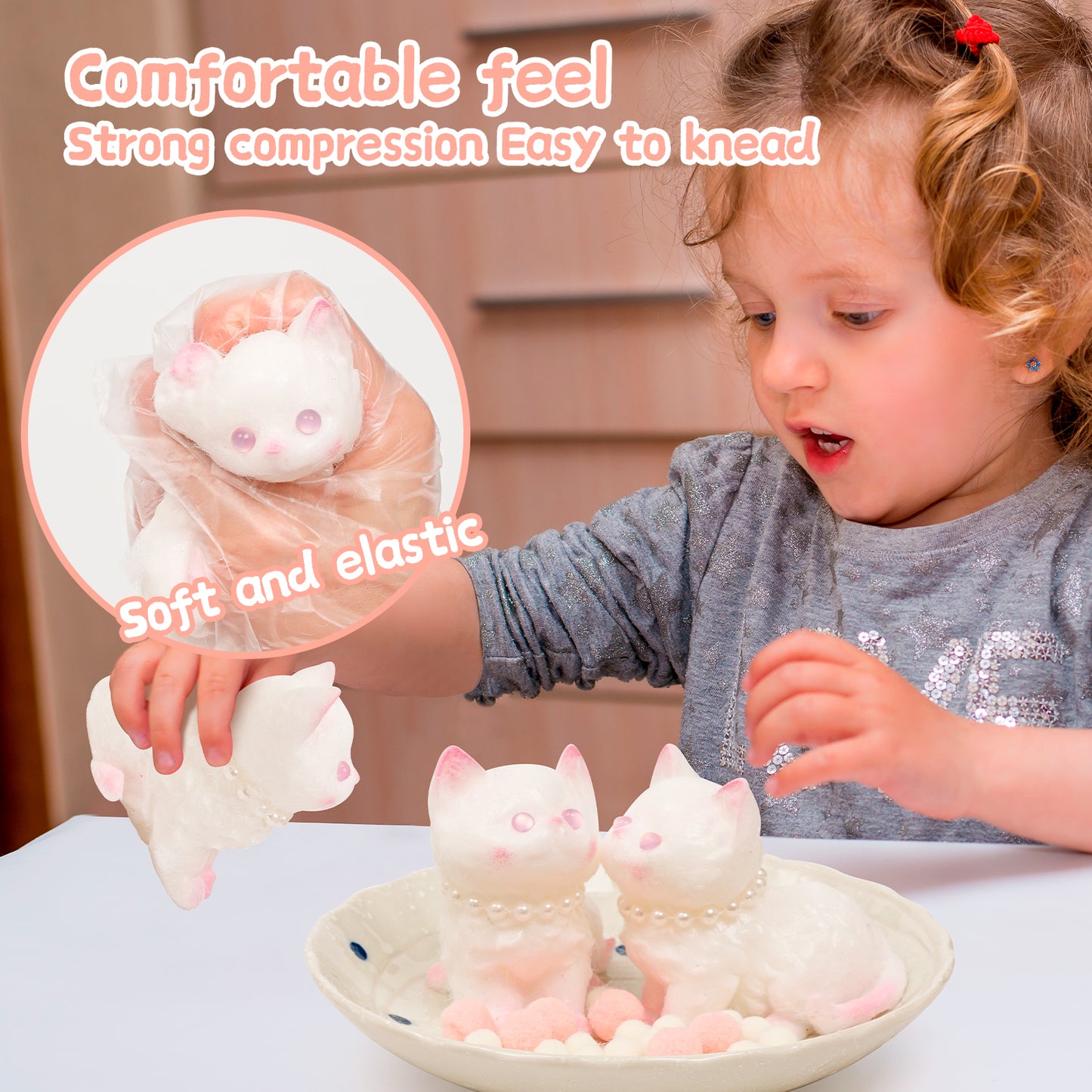 Cat Squishies Toy,2pcs White Cat Squeeze Animal Toys,Simulation Dog Stress Relief Toy Furry Squish Novelty Toy with PVC Packaging Gift for Kids Adults