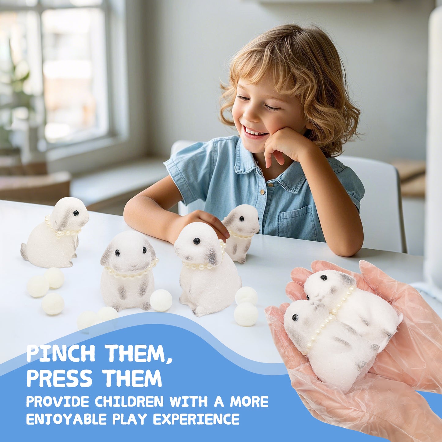 Easter Squishies Rabbit Toys,2pcs White Bunny Squeeze Animal Toys,Simulation Bunny Stress Relief Toy Furry Squish Novelty Toy with PVC Packaging Easter Basket Gift for Kids Adults