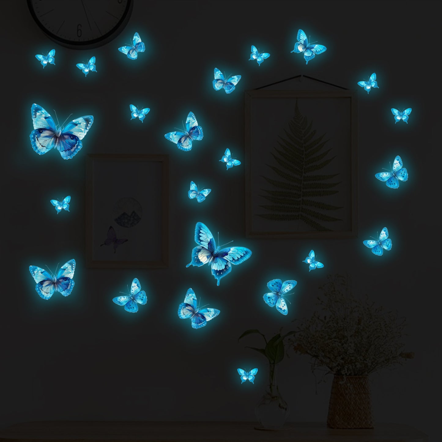 Glow in The Dark 3D Butterfly 24 Pcs 3 Sizes, Luminous Butterfly Stickers for Ceiling or Wall, Glow in The Dark Party Supplies, Removable Luminous Stickers for Kids Babys Nursery (Blue)
