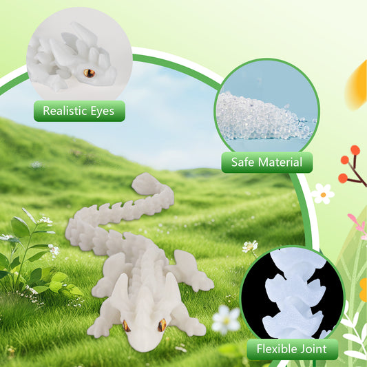 2Pcs 3D Printed Dragon Animal Toys,11.8" Glow in the Dark Dragon Articulated Flexible Fidget Toys,3D Printed White Dragon Animal Figure Toy for Home,Officec,Desk Decor