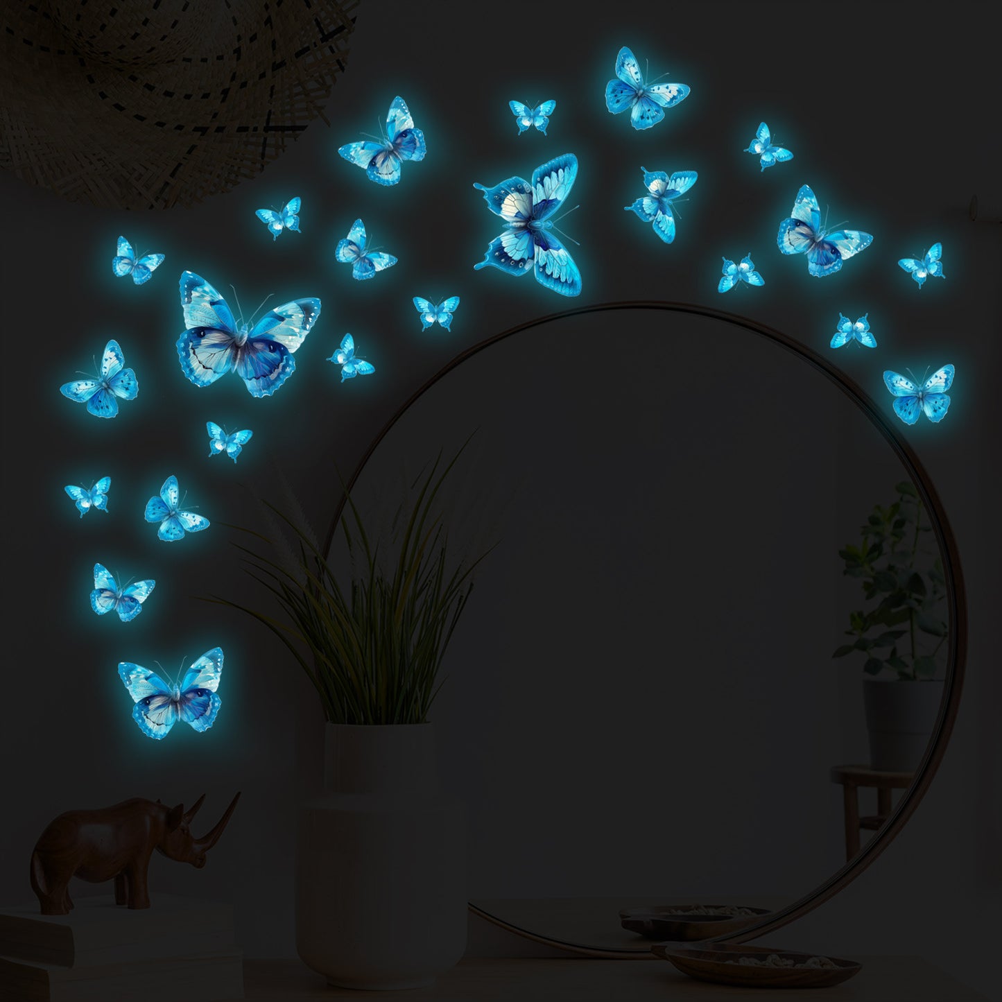 Glow in The Dark 3D Butterfly 24 Pcs 3 Sizes, Luminous Butterfly Stickers for Ceiling or Wall, Glow in The Dark Party Supplies, Removable Luminous Stickers for Kids Babys Nursery (Blue)