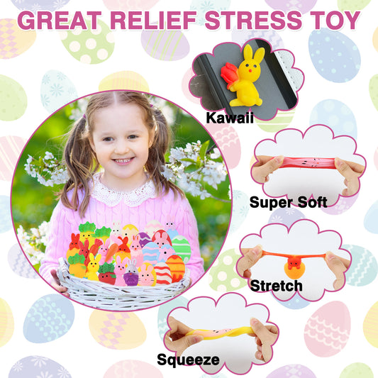 24 Pcs Easter Mochi Squishies Toys,Mini Chick Bunny Mochi Squeeze Easter Toys for Kids Party Favor,Cute Stress Relief Easter Egg Filler Basket Stuffer Gifts