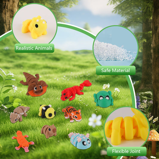 13Pcs Mini Animal Figures Set,3D Printed Little Animals Articulated Flexible Fidget Toys,Jumbo 3D Printed Wasp's Nest Small Animal Figures,Cute Animal Toy Sets for Home,Office,Desk Decor