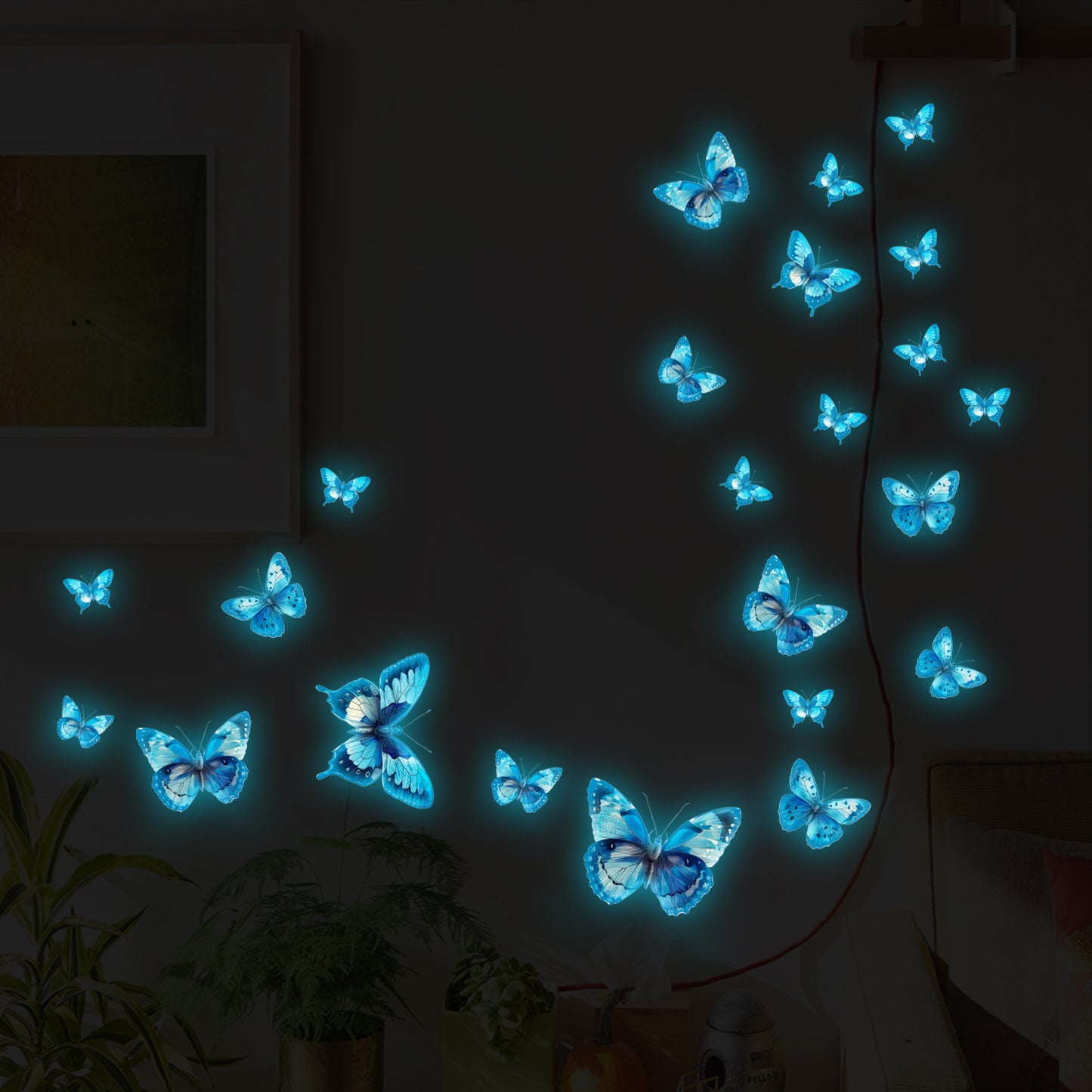 Glow in The Dark 3D Butterfly 24 Pcs 3 Sizes, Luminous Butterfly Stickers for Ceiling or Wall, Glow in The Dark Party Supplies, Removable Luminous Stickers for Kids Babys Nursery (Blue)