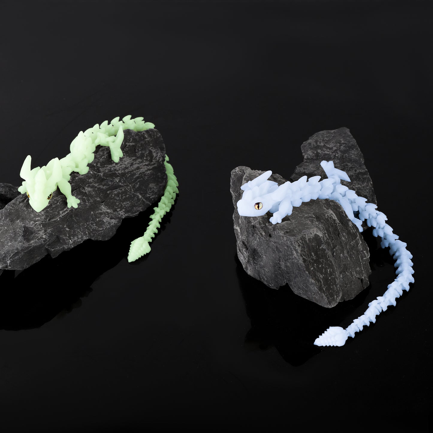 2Pcs 3D Printed Dragon Animal Toys,11.8" Glow in the Dark Dragon Articulated Flexible Fidget Toys,3D Printed White Dragon Animal Figure Toy for Home,Officec,Desk Decor