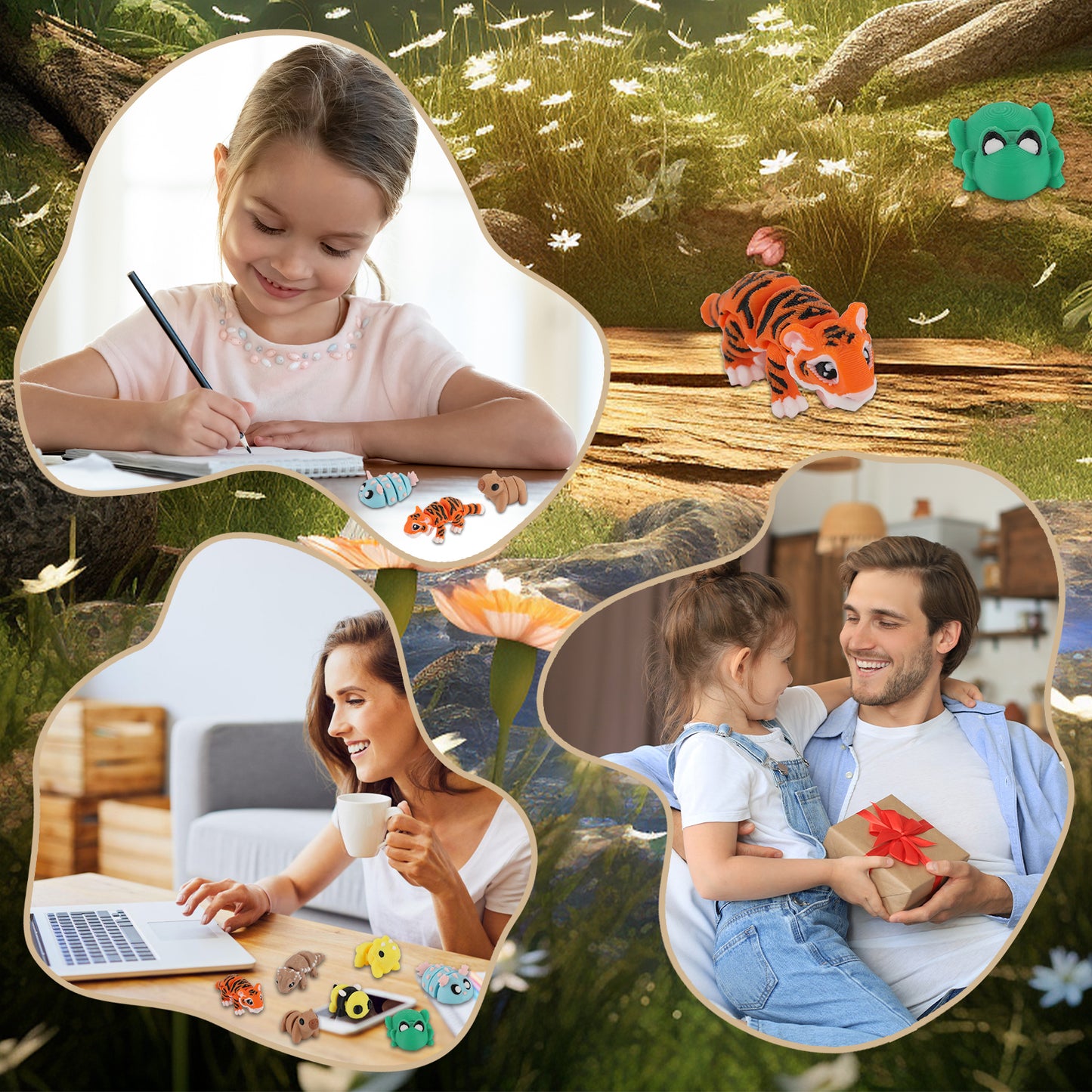13Pcs Mini Animal Figures Set,3D Printed Little Animals Articulated Flexible Fidget Toys,Jumbo 3D Printed Wasp's Nest Small Animal Figures,Cute Animal Toy Sets for Home,Office,Desk Decor