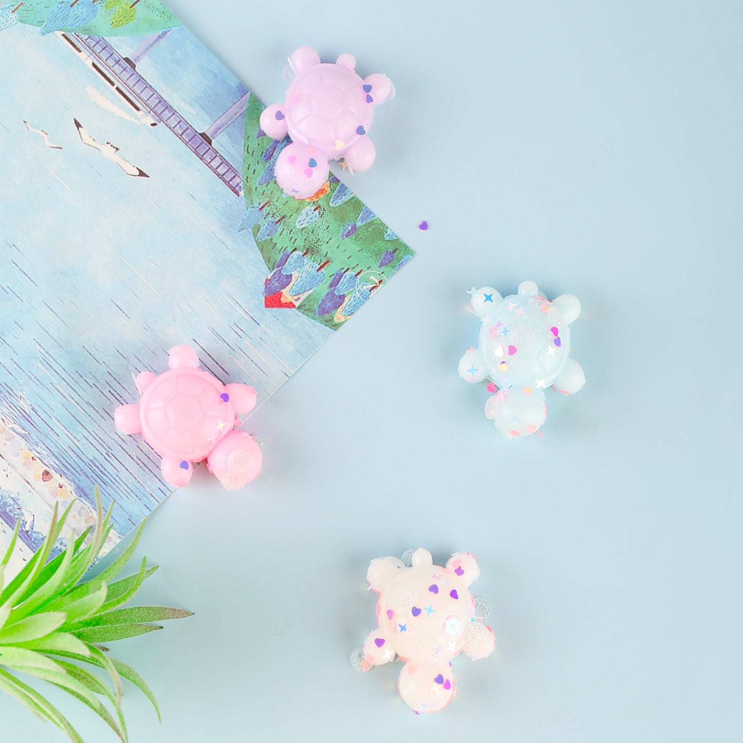 4Pcs Cute Turtle Squishy Toys for Kids,Kawaii Animal Stress Relief Fidget Toy,Small Sea Turtle Squeeze Animal Squish Gifts for Adults and Children