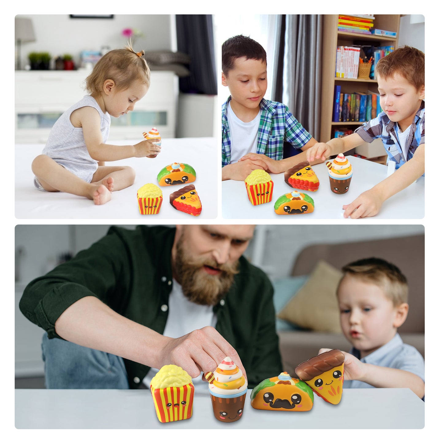 4 Pcs Slow Rising Food Toys for Kids, Kawaii Foam Squishy Toys in Smore Bread Hot Dog Pizza Cake Stress Relief Squeeze Toy for Holiday Carnival Goodie Bag Stuffers