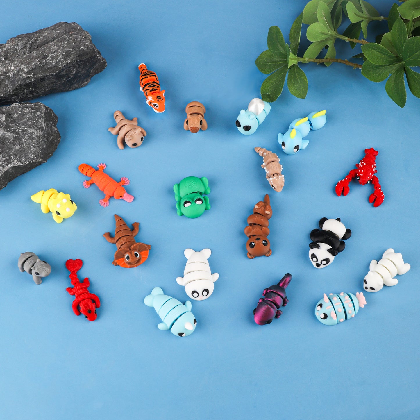 20Pcs Mini Animal Figures Set,3D Printed Little Animals Articulated Flexible Fidget Toys,Kawaii Small Animal Figure Toy for Party Favor,Cute 3D Printed Animal Toy Sets for Home,Office,Desk Decor
