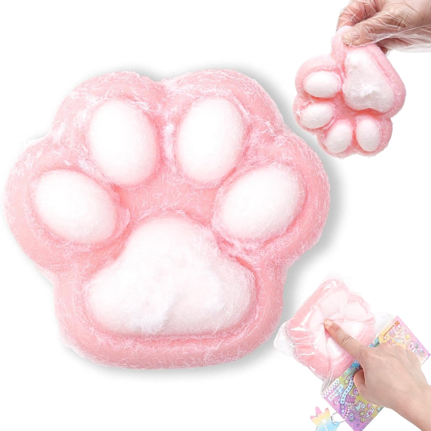 Squishy Cat Paw Squishies Toy, Cute Paw Squeeze Sensory Toys, Jumbo Furry Squishy Animal Relief Stress Ball with PVC Packaging Gifts Fidget Novelty Toy for Kids Adults