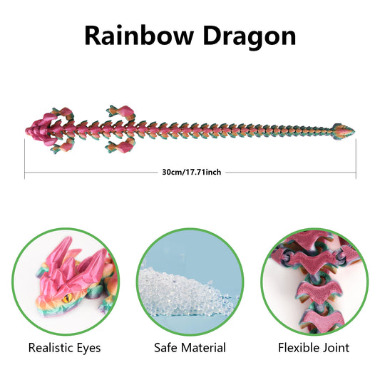 3D Printed Dragon Animal Toys,17.7" Rainbow Dragon Articulated Flexible Fidget Toys,3D Printed Gaint Dragon Animal Figure Toy for Home,Officec,Desk Decor