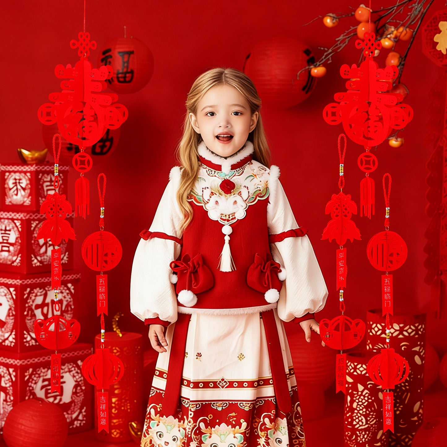 10 Pcs Chinese Lunar New Year Decorations 2026 Chinese Hanging Decoration Spring Festival Lucky Hanging Tree Ornaments for Asian China Lunar New Year Party Wedding Home Decor