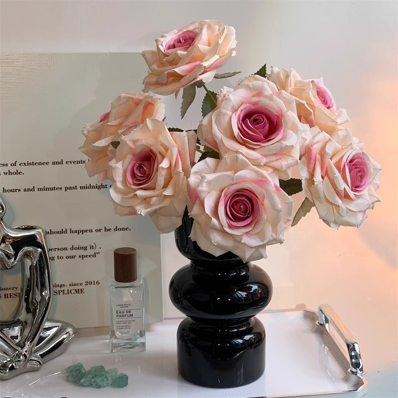 7-Head embossed cappuccino rose bouquet simulation flower, wedding car decoration fake dried flower bouquet high sense