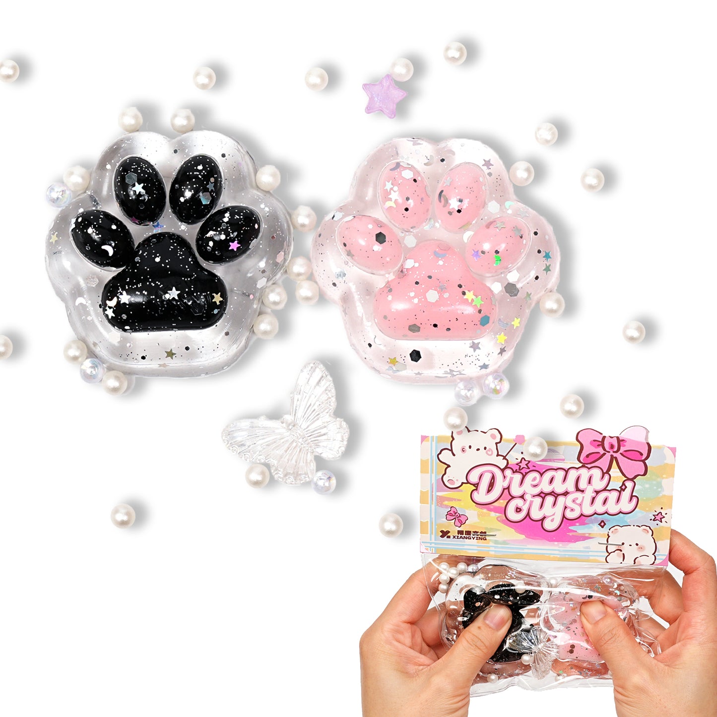 Pethomli 2 Pack Squishy Cat Paw Squishies Toy, Cute Paw Squeeze Sensory Toys, Transparent Squishy Animal Relief Stress Ball with PVC Packaging Gifts Fidget Novelty Toy for Kids Adults