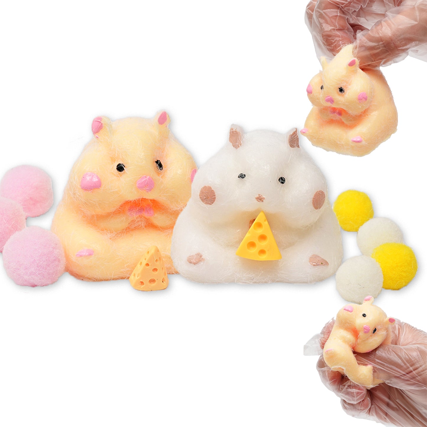 Pethomli 2 Pack Squishy Hamster Squishies Toy, Cute Cheese Hamster Squeeze Sensory Toys, Furry Squishy Animal Relief Stress Ball with PVC Packaging Gifts Fidget Novelty Toy for Kids Adults Yellow
