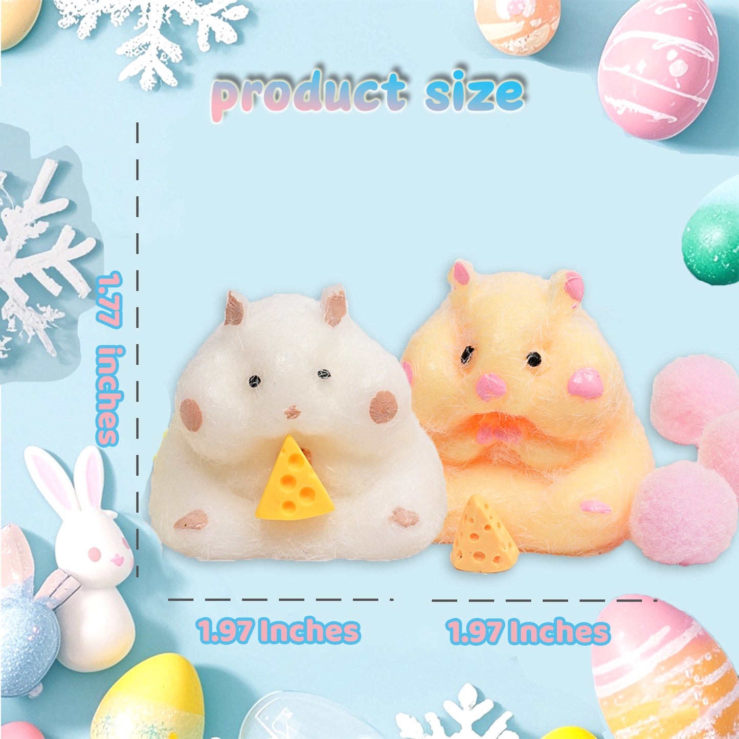 Pethomli 2 Pack Squishy Hamster Squishies Toy, Cute Cheese Hamster Squeeze Sensory Toys, Furry Squishy Animal Relief Stress Ball with PVC Packaging Gifts Fidget Novelty Toy for Kids Adults Yellow