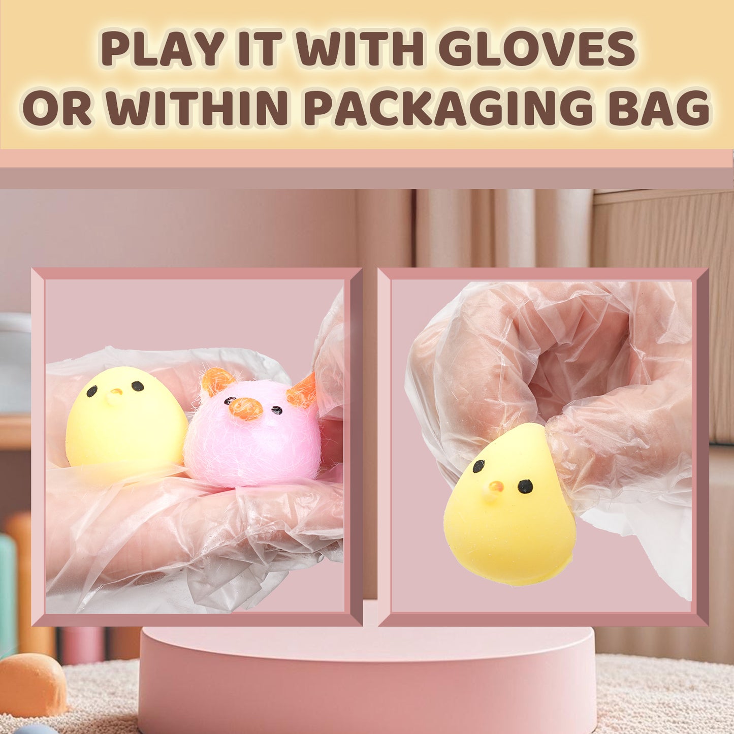 Pethomli 10 Pack Mini Squishy Chicken Piggie Squishies Toy, Cute Pig Squeeze Sensory Toys, Furry Squishy Animal Relief Stress Ball with PVC Packaging Gifts Fidget Novelty Toy for Kids Adults