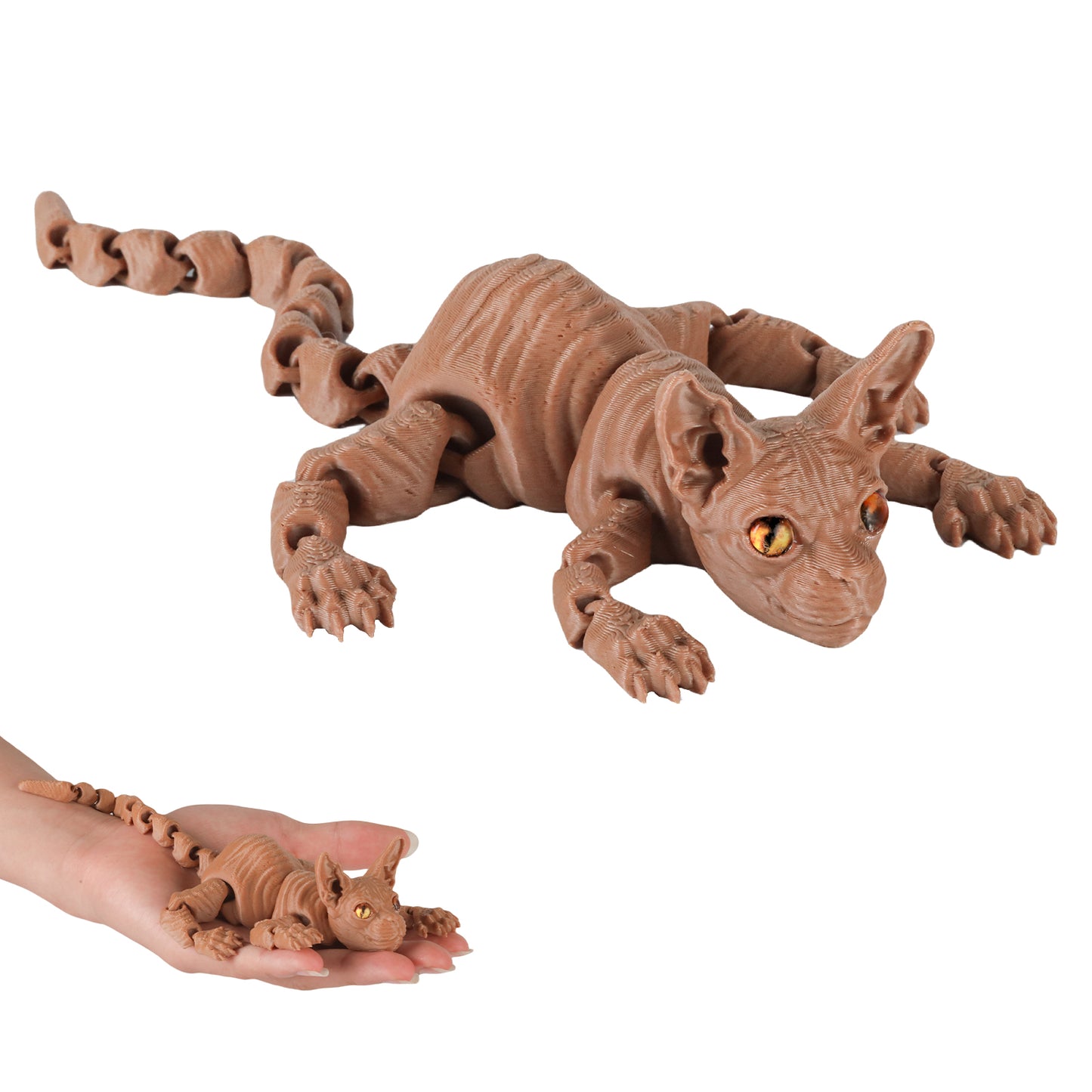 3D Printed Cat Animal Toys,12 Inches Hairless Cat Articulated Flexible Fidget Toys,Jumbo 3D Printed Sphynx Cat Animal Stress Toy for Home,Officec,Desk Decor