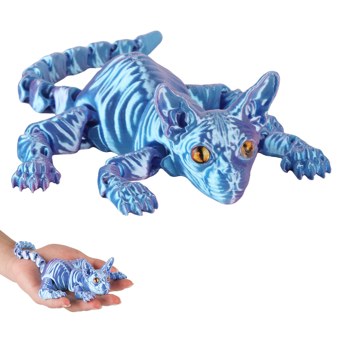 3D Printed Cat Animal Toys,12 Inches Hairless Cat Articulated Flexible Fidget Toys,Jumbo 3D Printed Sphynx Cat Animal Stress Toy for Home,Officec,Desk Decor