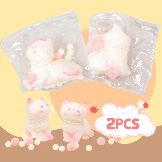 Cat Squishies Toy,2pcs White Cat Squeeze Animal Toys,Simulation Dog Stress Relief Toy Furry Squish Novelty Toy with PVC Packaging Gift for Kids Adults