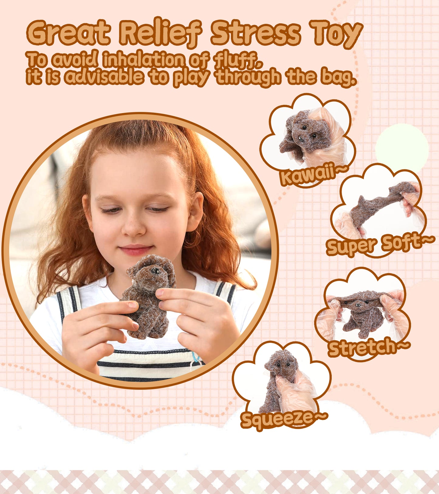 Dog Squishies Toy,2pcs Brown Teddy Dog Squeeze Animal Toys,Simulation Dog Stress Relief Toy Furry Squish Novelty Toy with PVC Packaging Gift for Kids Adults