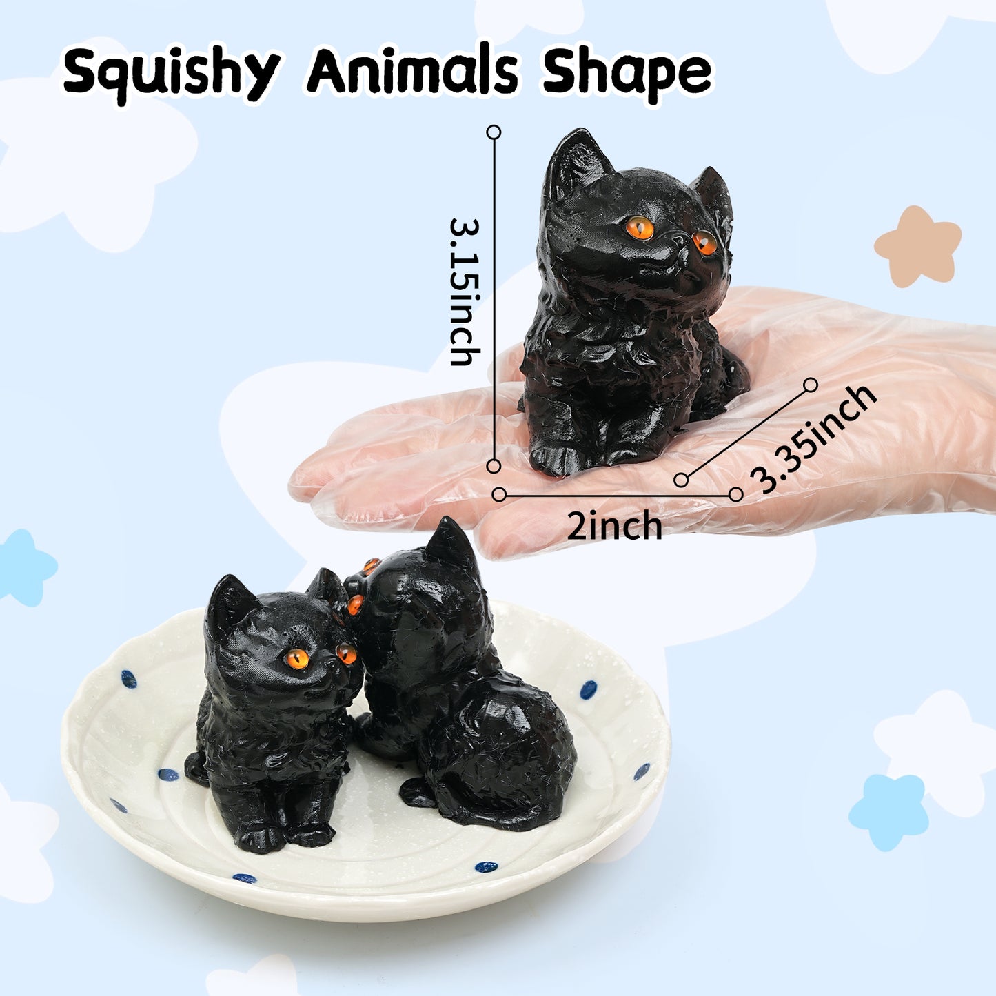 Cat Squishies Toy,2pcs Black Cat Squeeze Animal Toys,Simulation Cat Stress Relief Toy Furry Squish Novelty Toy with PVC Packaging Gift for Kids Adults