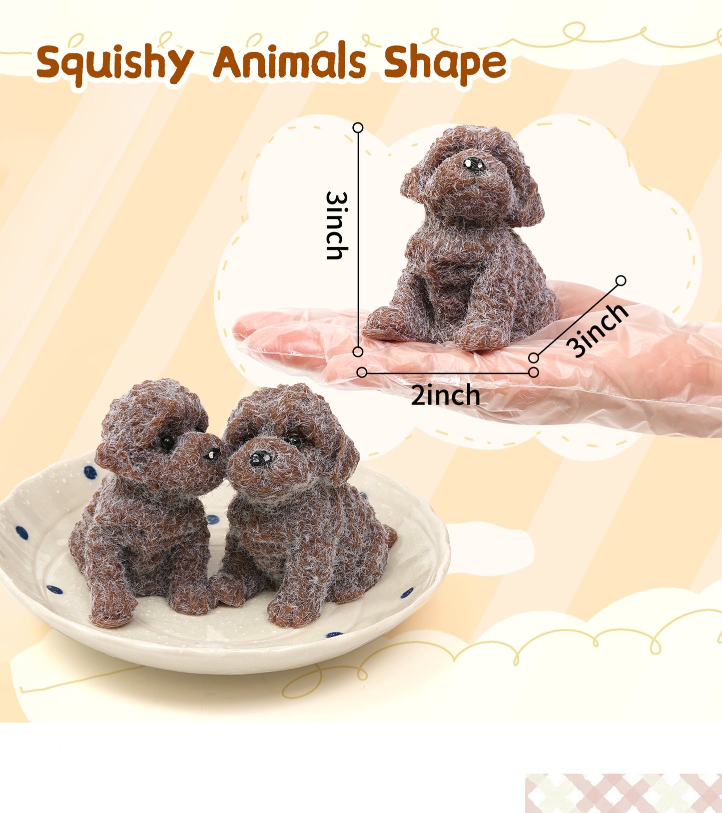 Dog Squishies Toy,2pcs Brown Teddy Dog Squeeze Animal Toys,Simulation Dog Stress Relief Toy Furry Squish Novelty Toy with PVC Packaging Gift for Kids Adults