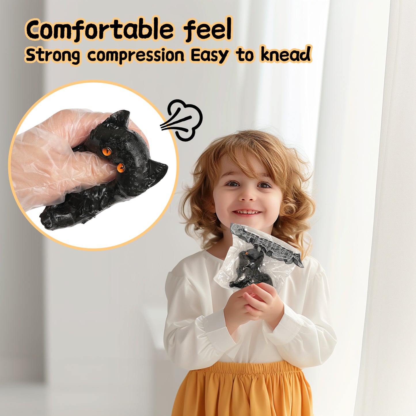 Cat Squishies Toy,2pcs Black Cat Squeeze Animal Toys,Simulation Cat Stress Relief Toy Furry Squish Novelty Toy with PVC Packaging Gift for Kids Adults