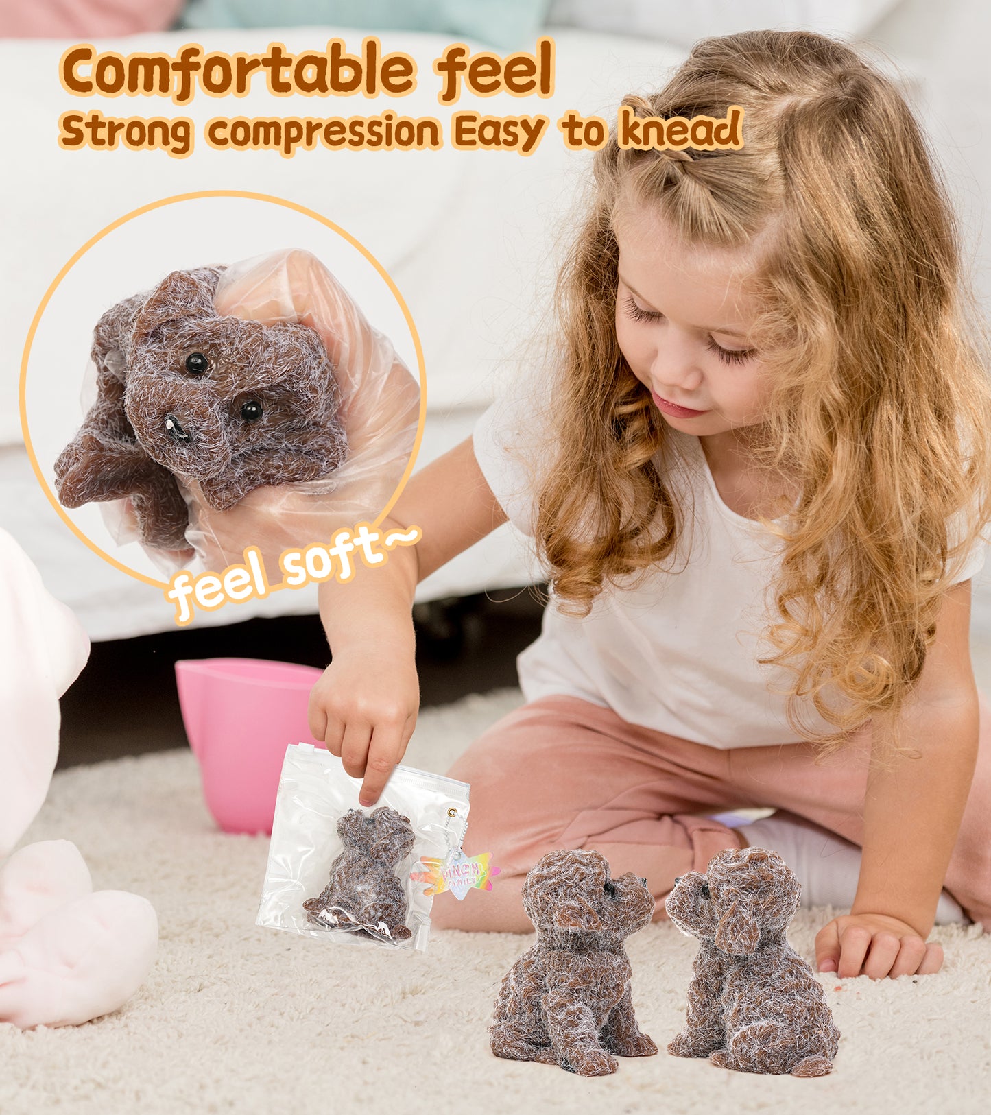 Dog Squishies Toy,2pcs Brown Teddy Dog Squeeze Animal Toys,Simulation Dog Stress Relief Toy Furry Squish Novelty Toy with PVC Packaging Gift for Kids Adults