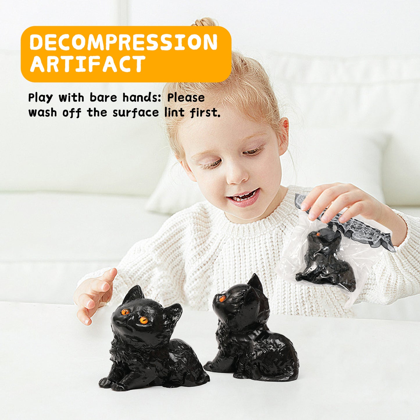 Cat Squishies Toy,2pcs Black Cat Squeeze Animal Toys,Simulation Cat Stress Relief Toy Furry Squish Novelty Toy with PVC Packaging Gift for Kids Adults