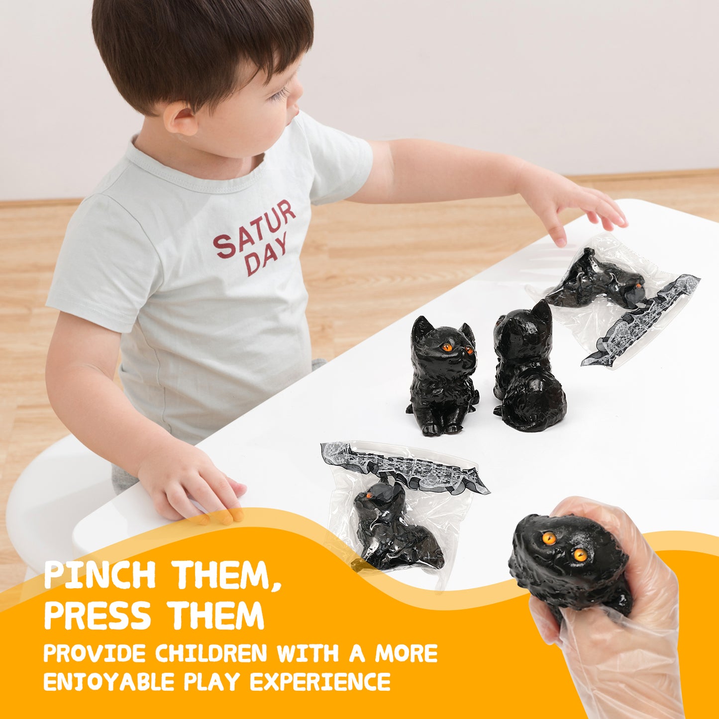 Cat Squishies Toy,2pcs Black Cat Squeeze Animal Toys,Simulation Cat Stress Relief Toy Furry Squish Novelty Toy with PVC Packaging Gift for Kids Adults