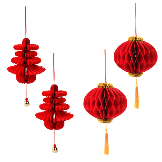 4 Pcs 7.08 Inches Chinese Red Paper Lanterns Chun Festival Decorations for Chinese Lunar New Year,Wedding Party Hanging Home Restaurant Ornaments