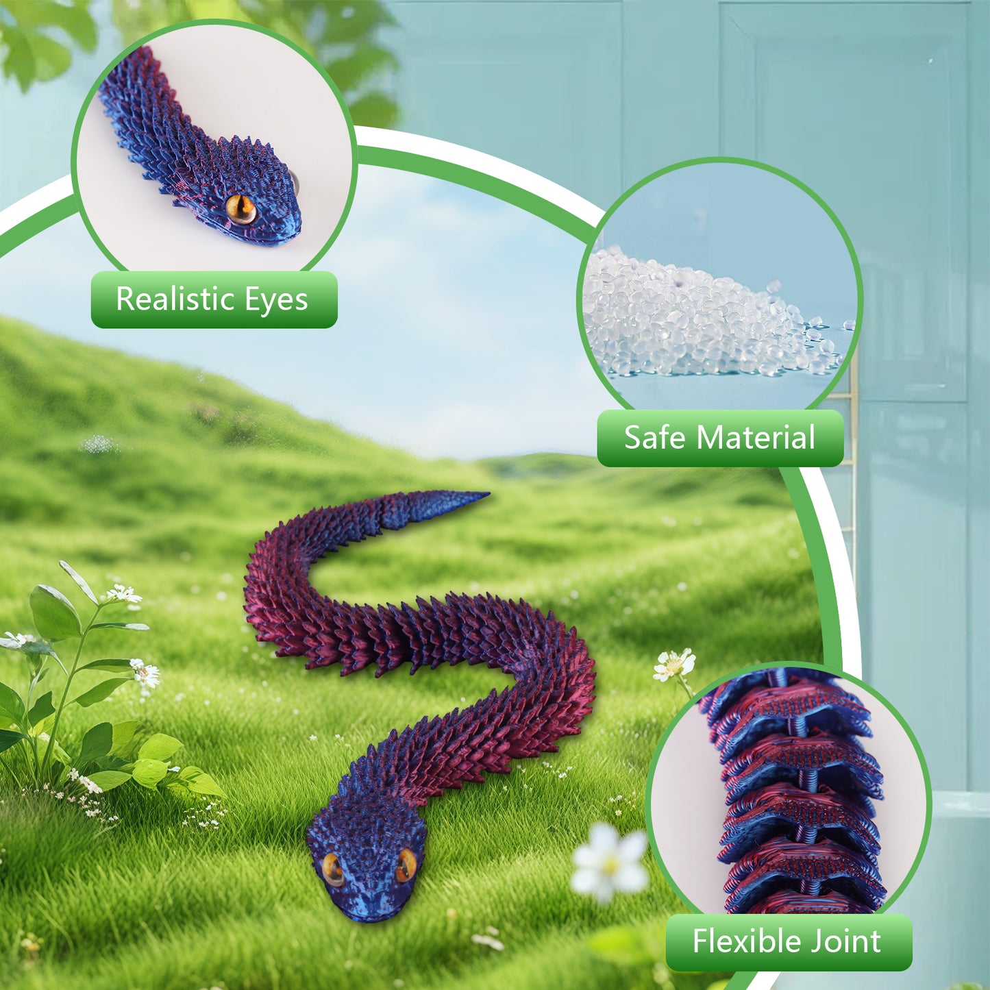 3Pcs 3D Printed Snake Animal Toys,11.8" Realistic Black Snakes Articulated Flexible Fidget Toys,3D Printed Scary Snake Animal Figure Toy for Home,Officec,Desk Decor（复制）