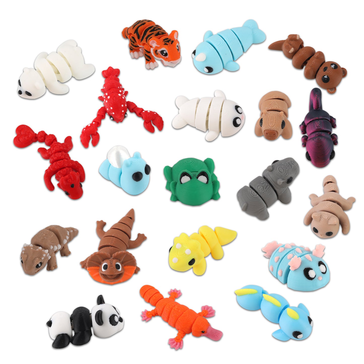 20Pcs Mini Animal Figures Set,3D Printed Little Animals Articulated Flexible Fidget Toys,Kawaii Small Animal Figure Toy for Party Favor,Cute 3D Printed Animal Toy Sets for Home,Office,Desk Decor