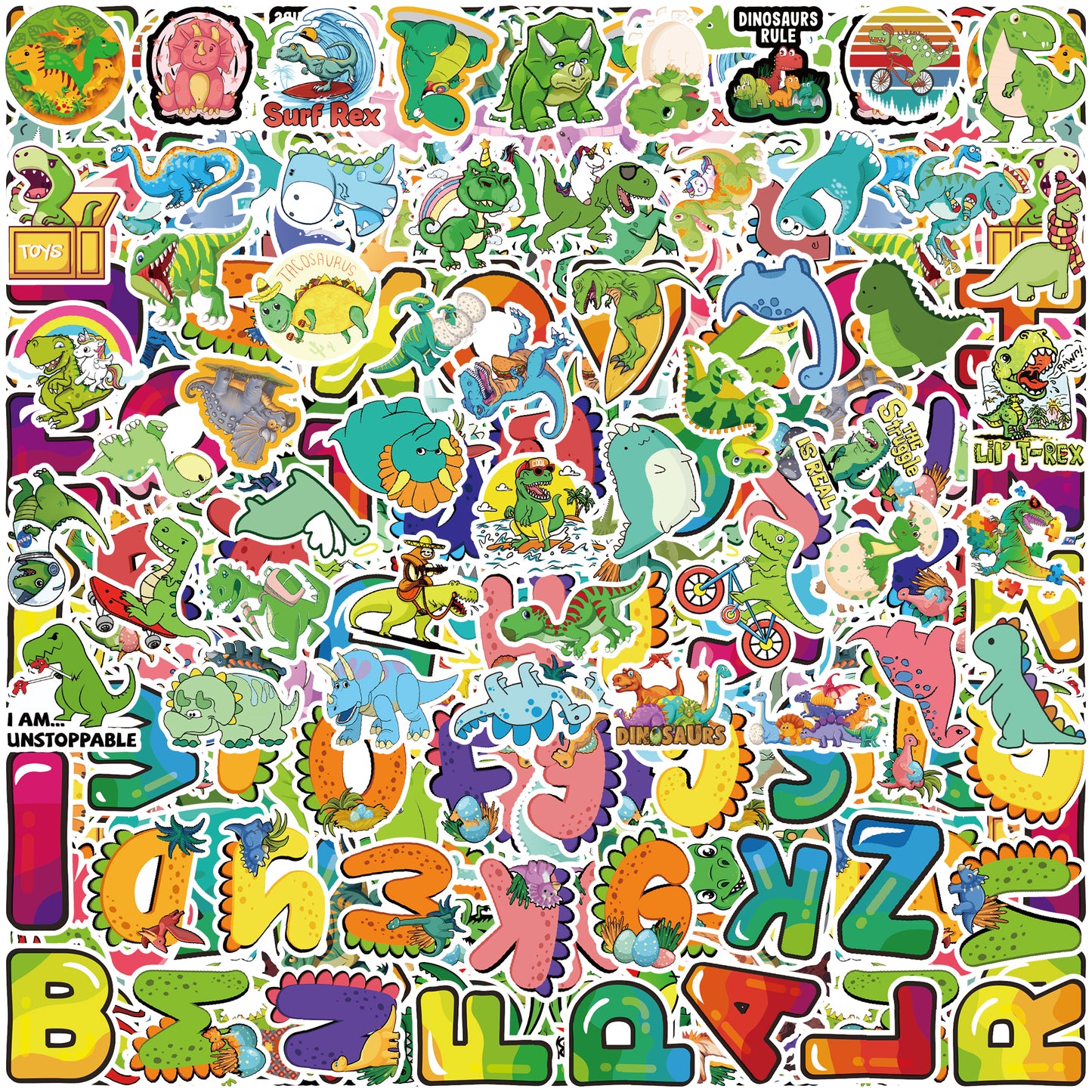 Dinosaur Stickers 152Pcs Alphabet  Sticker for Teens,Waterproof Tyrannosaurus rex Animal Sticker Decoration for Dinosaur Theme Party,Vinyl Allosaurus Stick Set Basket Socks Crafts Stuffers