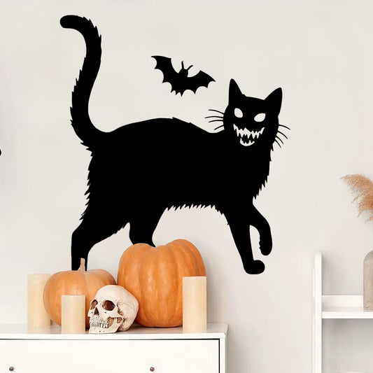 Black Cat Wall Sticker for Door Decor Peel and Stick Black Cat Wall Decal Removable Cute Pet Art Vinyl Stickers for Doors Bathroom Kids Room Bedroom Wall Decor