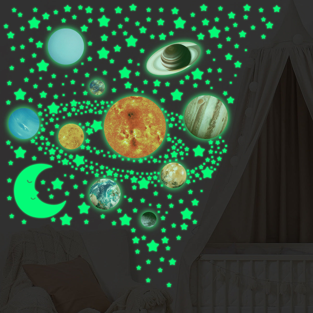 Glow in The Dark Stars and Planets, Bright Solar System Wall Stickers -Glowing Ceiling Decals for Kids Bedroom Any Room,Shining Space Decoration, Birthday Christmas Gift for Boys and Girls