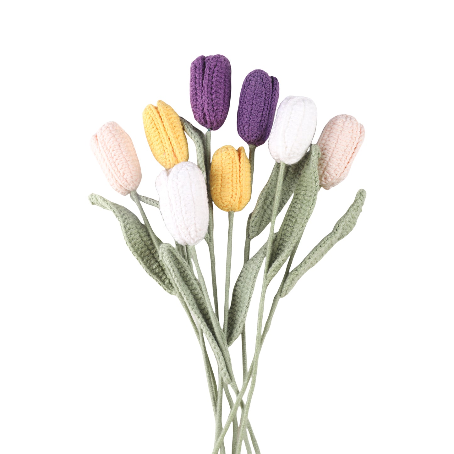 Handmade Crochet Tulip Bouquet of 8 PCS,Artificial Knitted Tulip Flowers 4 Colors for Home,Office,Wedding,Festival Gift Idea for Mom Girl Women