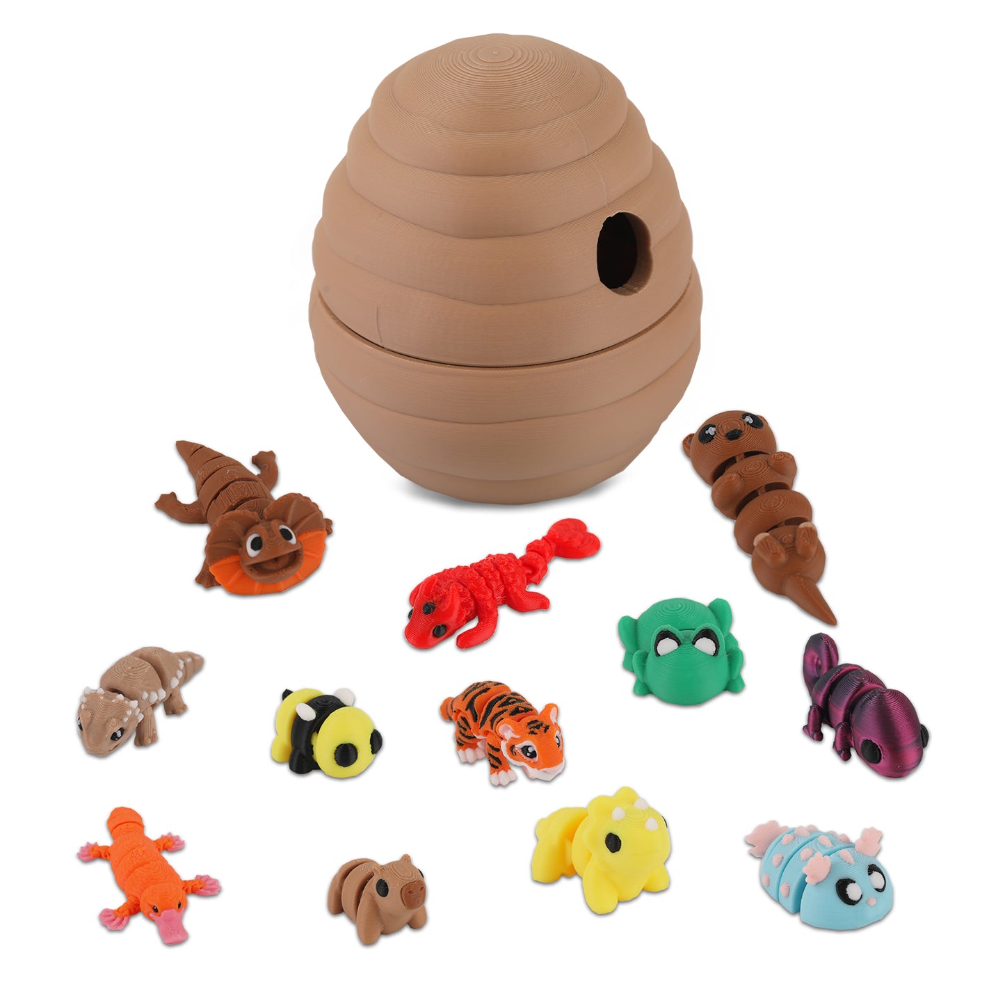 13Pcs Mini Animal Figures Set,3D Printed Little Animals Articulated Flexible Fidget Toys,Jumbo 3D Printed Wasp's Nest Small Animal Figures,Cute Animal Toy Sets for Home,Office,Desk Decor