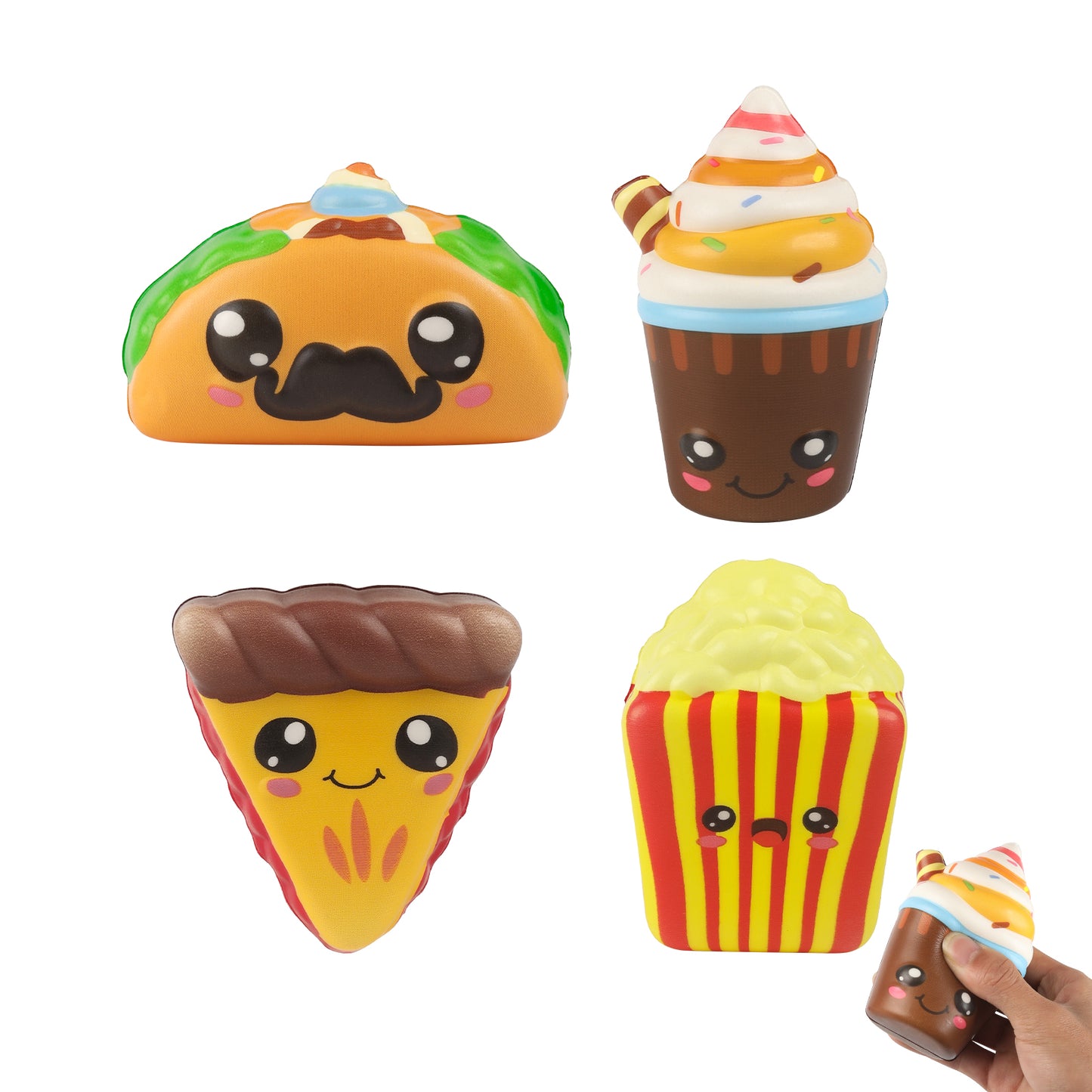 4 Pcs Slow Rising Food Toys for Kids, Kawaii Foam Squishy Toys in Smore Bread Hot Dog Pizza Cake  Stress Relief Squeeze Toy for Holiday Carnival Goodie Bag Stuffers