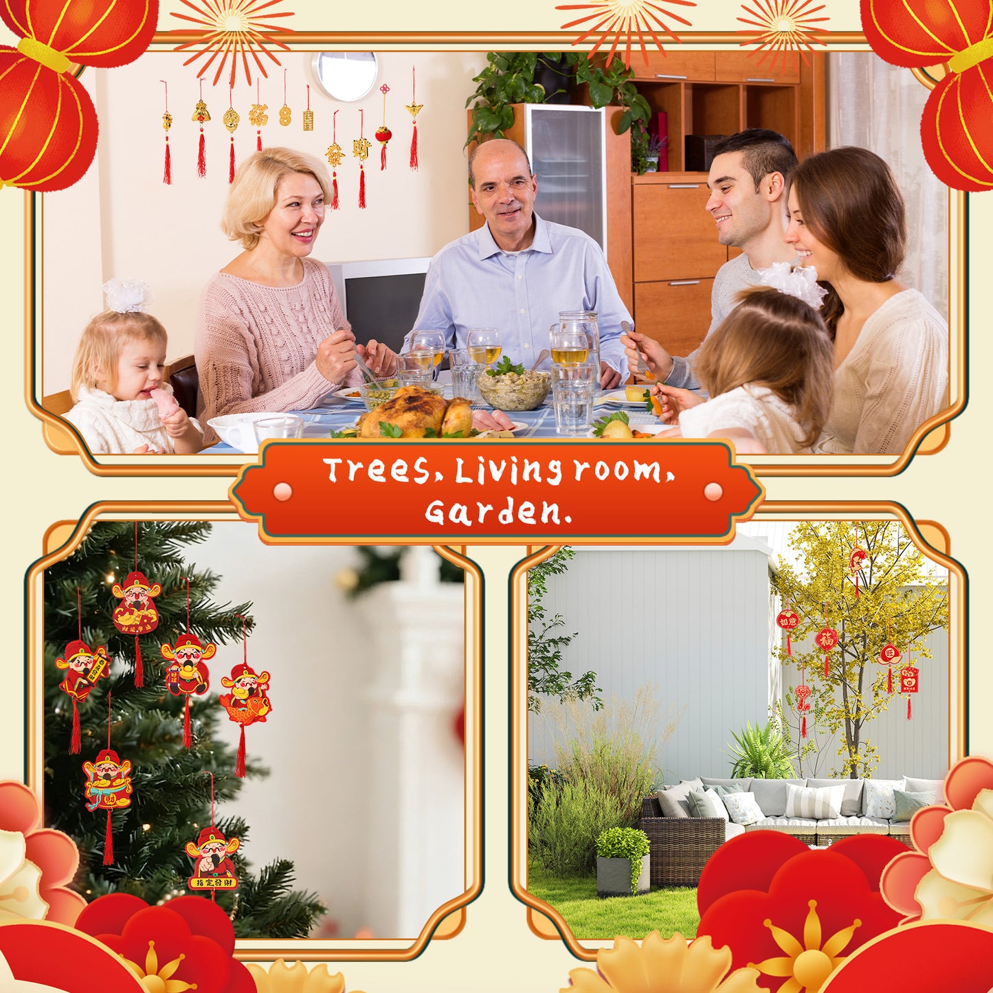 176 Pcs Chinese Lunar New Year Decorations 2026 Chinese Hanging Decoration Spring Festival Lucky Hanging Red Lanterns Gold Tree Ornaments for Asian China Lunar New Year Party of The Horse Decor