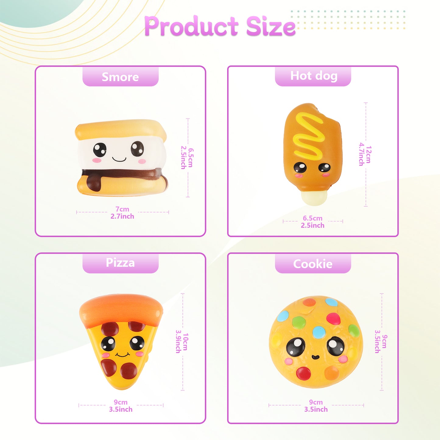 4 Pcs Slow Rising Food Toys for Kids, Kawaii Foam Squishy Toys in Smore Bread Hot Dog Pizza Cake  Stress Relief Squeeze Toy for Holiday Carnival Goodie Bag Stuffers