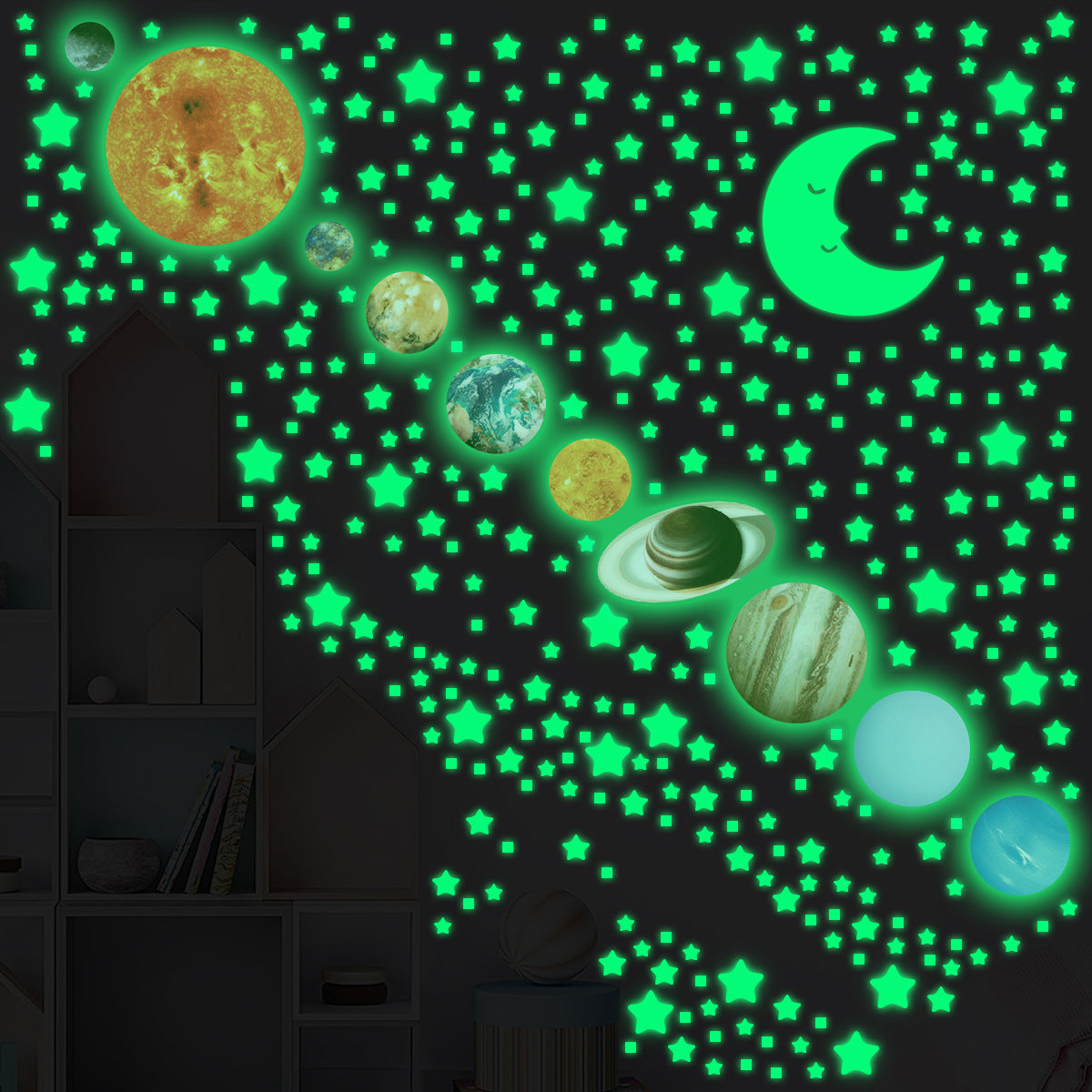 Glow in The Dark Stars and Planets, Bright Solar System Wall Stickers -Glowing Ceiling Decals for Kids Bedroom Any Room,Shining Space Decoration, Birthday Christmas Gift for Boys and Girls