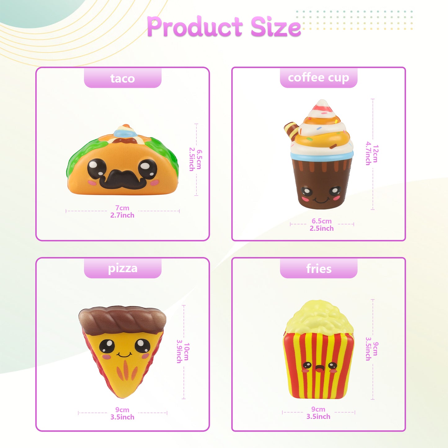 4 Pcs Slow Rising Food Toys for Kids, Kawaii Foam Squishy Toys in Smore Bread Hot Dog Pizza Cake  Stress Relief Squeeze Toy for Holiday Carnival Goodie Bag Stuffers
