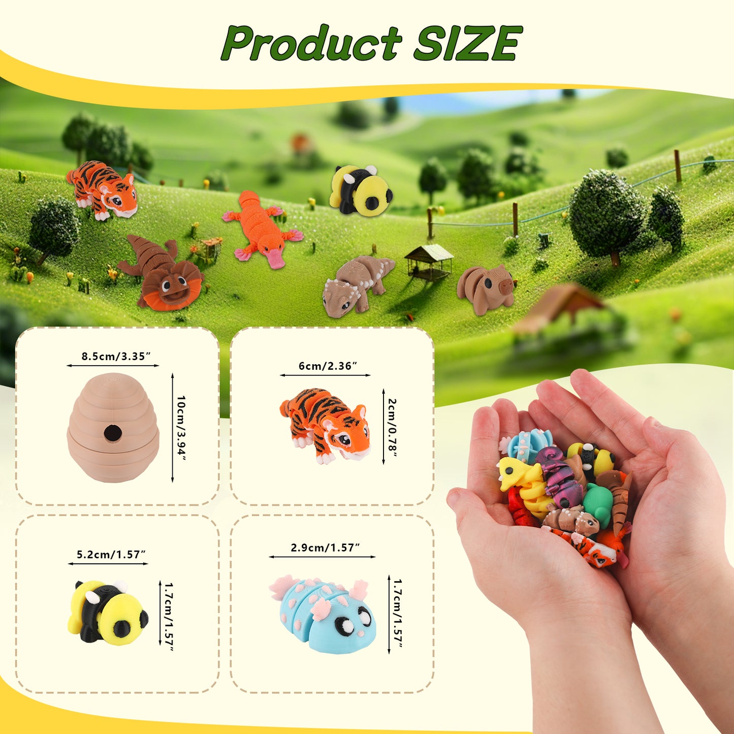 13Pcs Mini Animal Figures Set,3D Printed Little Animals Articulated Flexible Fidget Toys,Jumbo 3D Printed Wasp's Nest Small Animal Figures,Cute Animal Toy Sets for Home,Office,Desk Decor