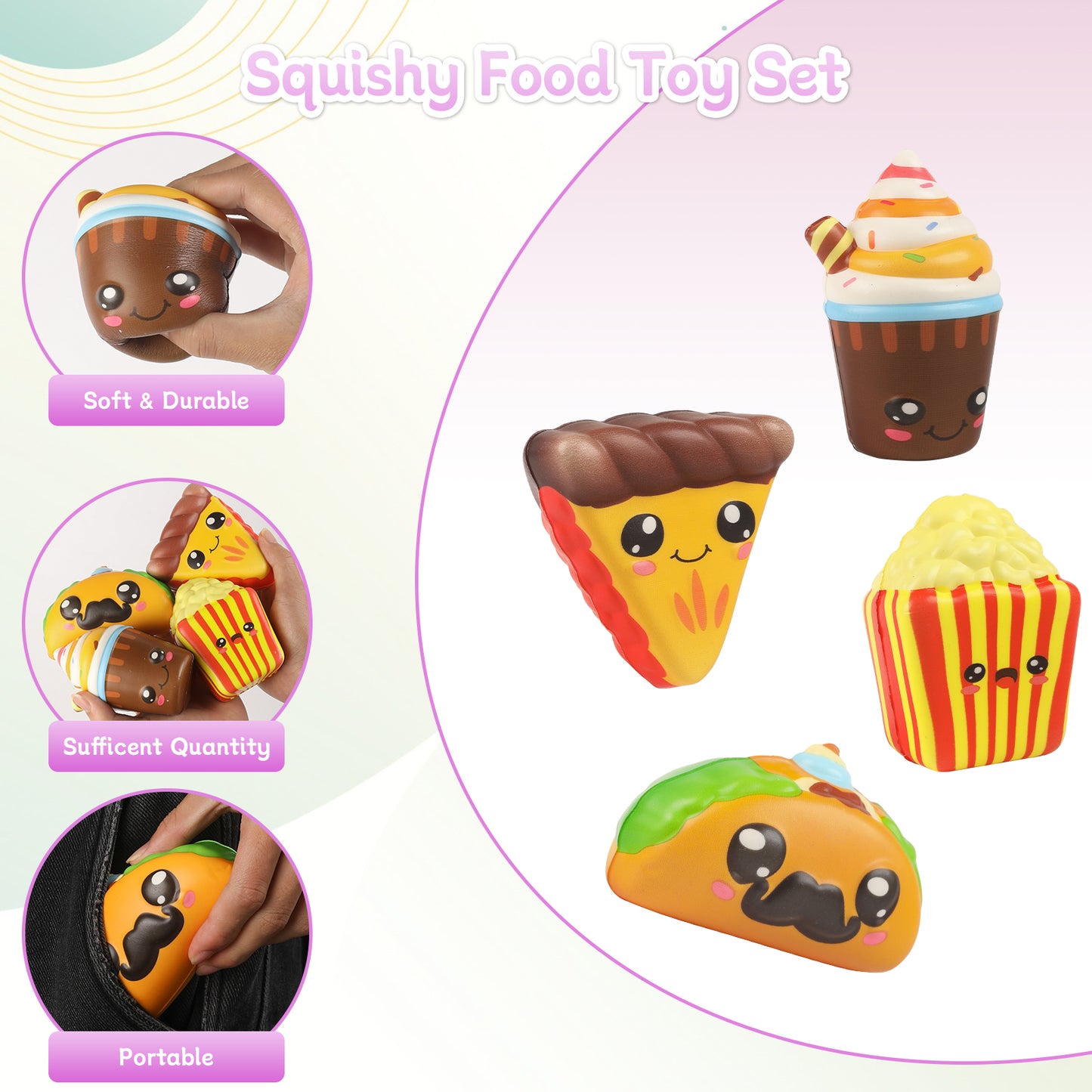 4 Pcs Slow Rising Food Toys for Kids, Kawaii Foam Squishy Toys in Smore Bread Hot Dog Pizza Cake  Stress Relief Squeeze Toy for Holiday Carnival Goodie Bag Stuffers